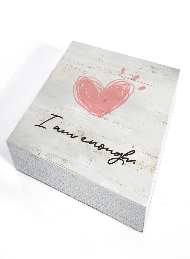 MAVOTEN Inspirational Quote I am Enough Wood Box Sign Rusitc Heart Print Wooden Box Sign Farmhouse Home Office Desk Shelf Decor (5 X 5 Inch) - Image 3